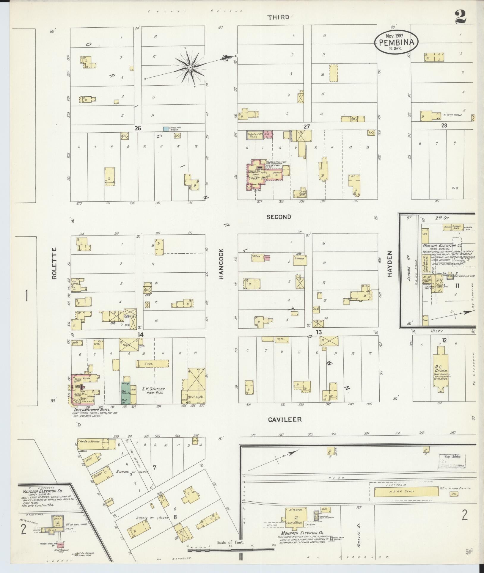 Sanborn Fire Insurance Map from Pembina, Pembina County, North Dakota (1907), Sheet #0002 - Historic Sanborn Fire Insurance Map Print, vintage old map wall art, antique decor, genealogy gift, North Dakota North Dakota map