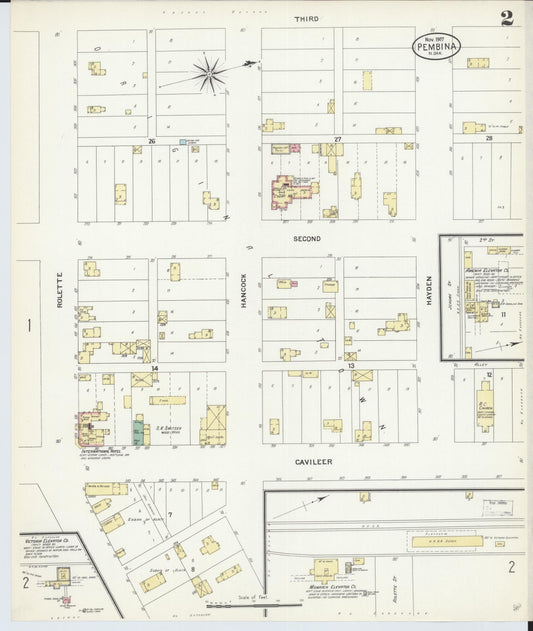 Sanborn Fire Insurance Map from Pembina, Pembina County, North Dakota (1907), Sheet #0002 - Historic Sanborn Fire Insurance Map Print, vintage old map wall art, antique decor, genealogy gift, North Dakota North Dakota map