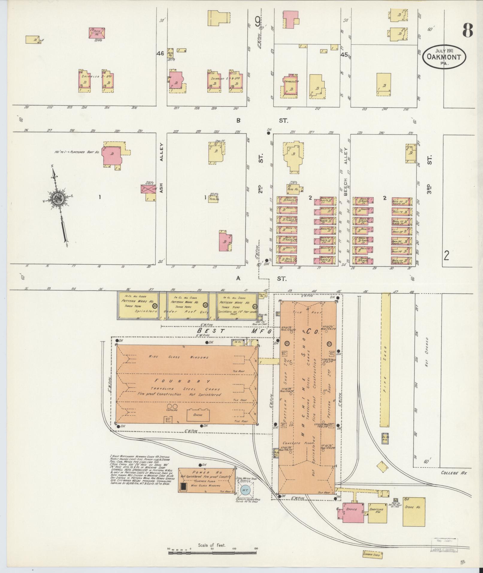 Sanborn Fire Insurance Map from Oakmont, Allegheny County, Pennsylvania (1911), Sheet #0008 - Complete Map Set gallery image, historic Sanborn map, vintage wall art, Pennsylvania Pennsylvania