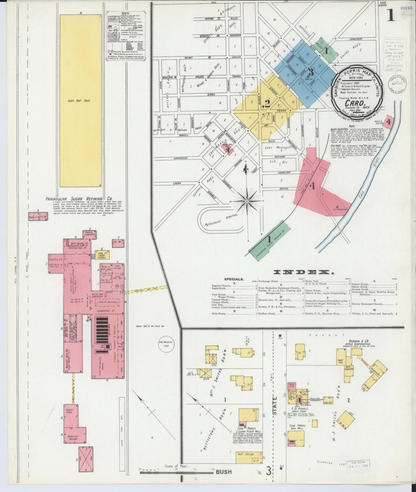 Sanborn Fire Insurance Map from Caro, Tuscola County, Michigan (1900), Sheet #0001 - Historic Sanborn Fire Insurance Map Print, vintage old map wall art, antique decor, genealogy gift, Michigan Michigan map