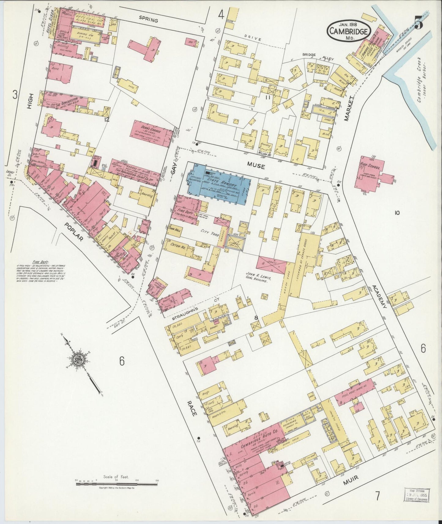 Sanborn Fire Insurance Map from Cambridge, Dorchester County, Maryland (1918), Sheet #0005 - Complete Map Set gallery image, historic Sanborn map, vintage wall art, Maryland Maryland