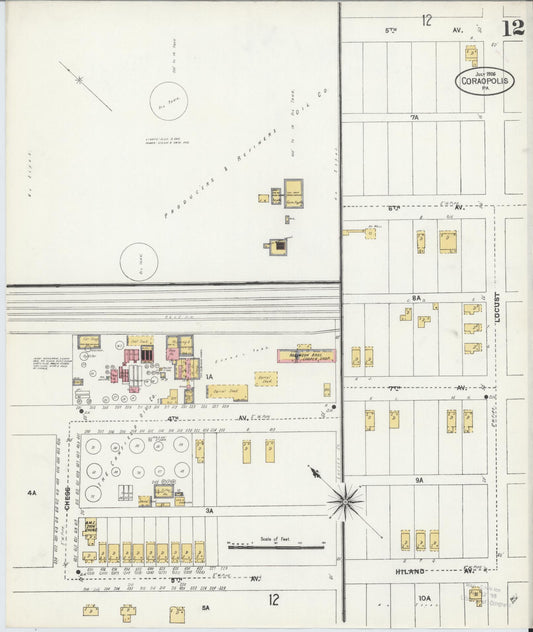 Sanborn Fire Insurance Map from Coraopolis, Allegheny County, Pennsylvania (1906), Sheet #0012 - Historic Sanborn Fire Insurance Map Print, vintage old map wall art, antique decor, genealogy gift, Pennsylvania Pennsylvania map