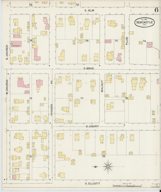 Sanborn Fire Insurance Map from New Castle, Henry County, Indiana (1892), Sheet #0006 - Historic Sanborn Fire Insurance Map Print, vintage old map wall art, antique decor, genealogy gift, Indiana Indiana map