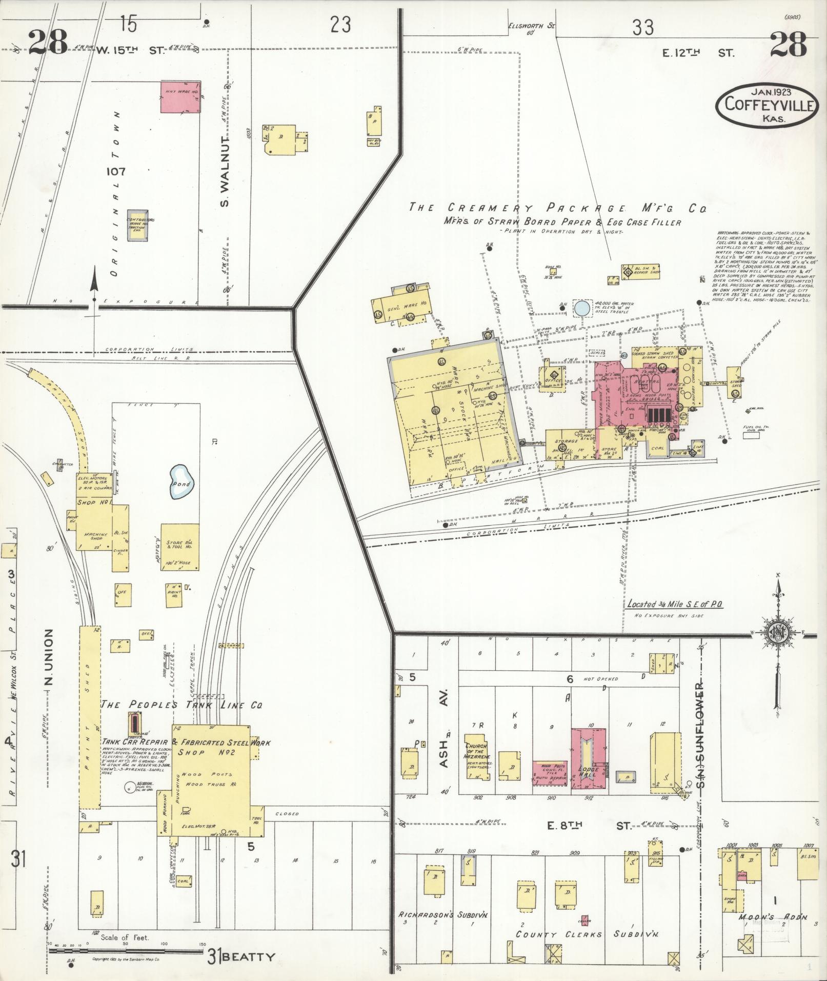 Sanborn Fire Insurance Map from Coffeyville, Montgomery County, Kansas (1923), Sheet #0028 - Complete Map Set gallery image, historic Sanborn map, vintage wall art, Kansas Kansas