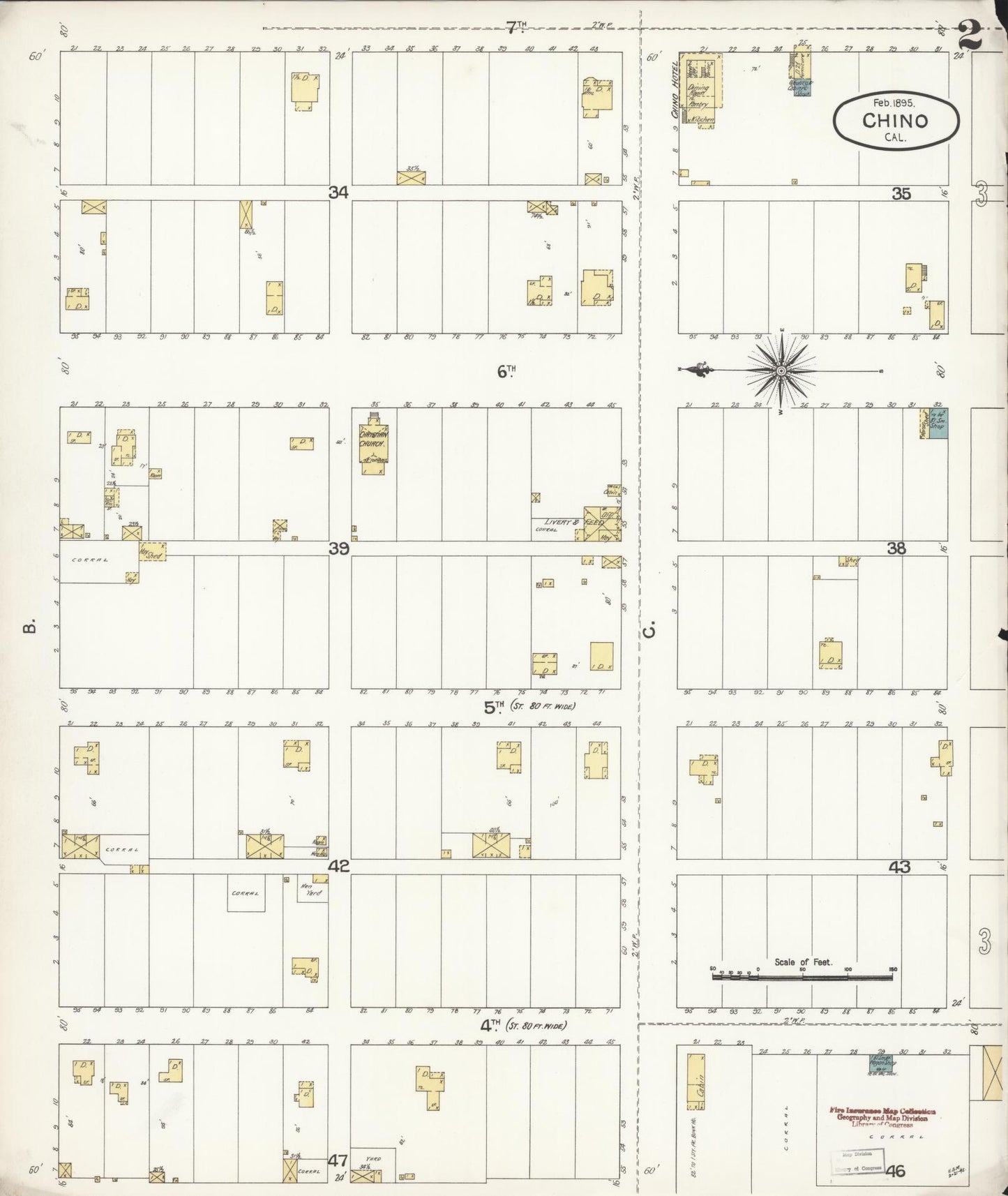 Sanborn Fire Insurance Map from Chino, San Bernardino County, California (1895), Sheet #0002 - Complete Map Set gallery image, historic Sanborn map, vintage wall art, California California