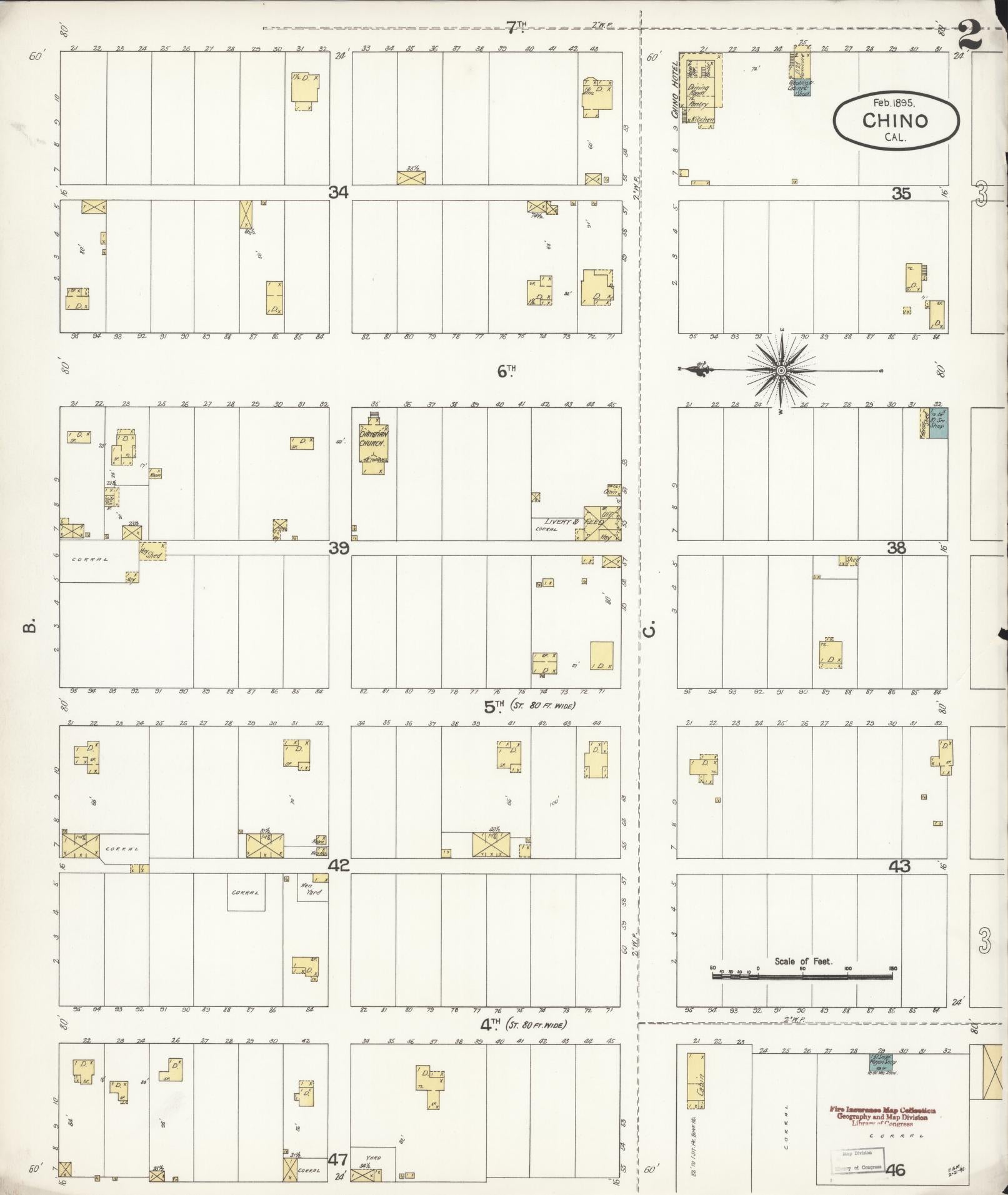 Sanborn Fire Insurance Map from Chino, San Bernardino County, California (1895), Sheet #0002 - Complete Map Set gallery image, historic Sanborn map, vintage wall art, California California