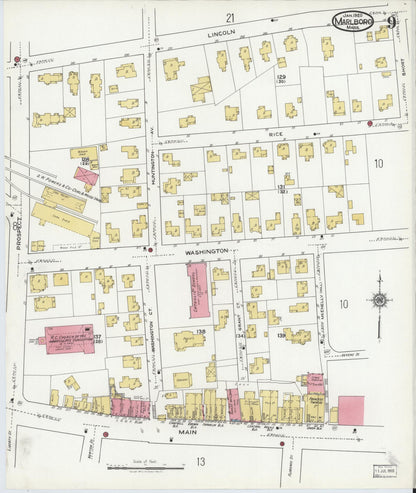 Sanborn Fire Insurance Map from Marlborough, Middlesex County, Massachusetts (1920), Sheet #0009 - Historic Sanborn Fire Insurance Map Print, vintage old map wall art, antique decor, genealogy gift, Massachusetts Massachusetts map