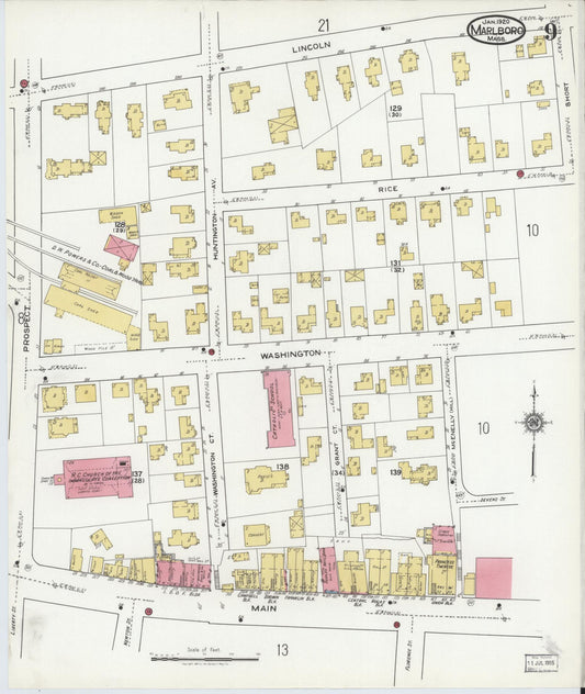 Sanborn Fire Insurance Map from Marlborough, Middlesex County, Massachusetts (1920), Sheet #0009 - Historic Sanborn Fire Insurance Map Print, vintage old map wall art, antique decor, genealogy gift, Massachusetts Massachusetts map