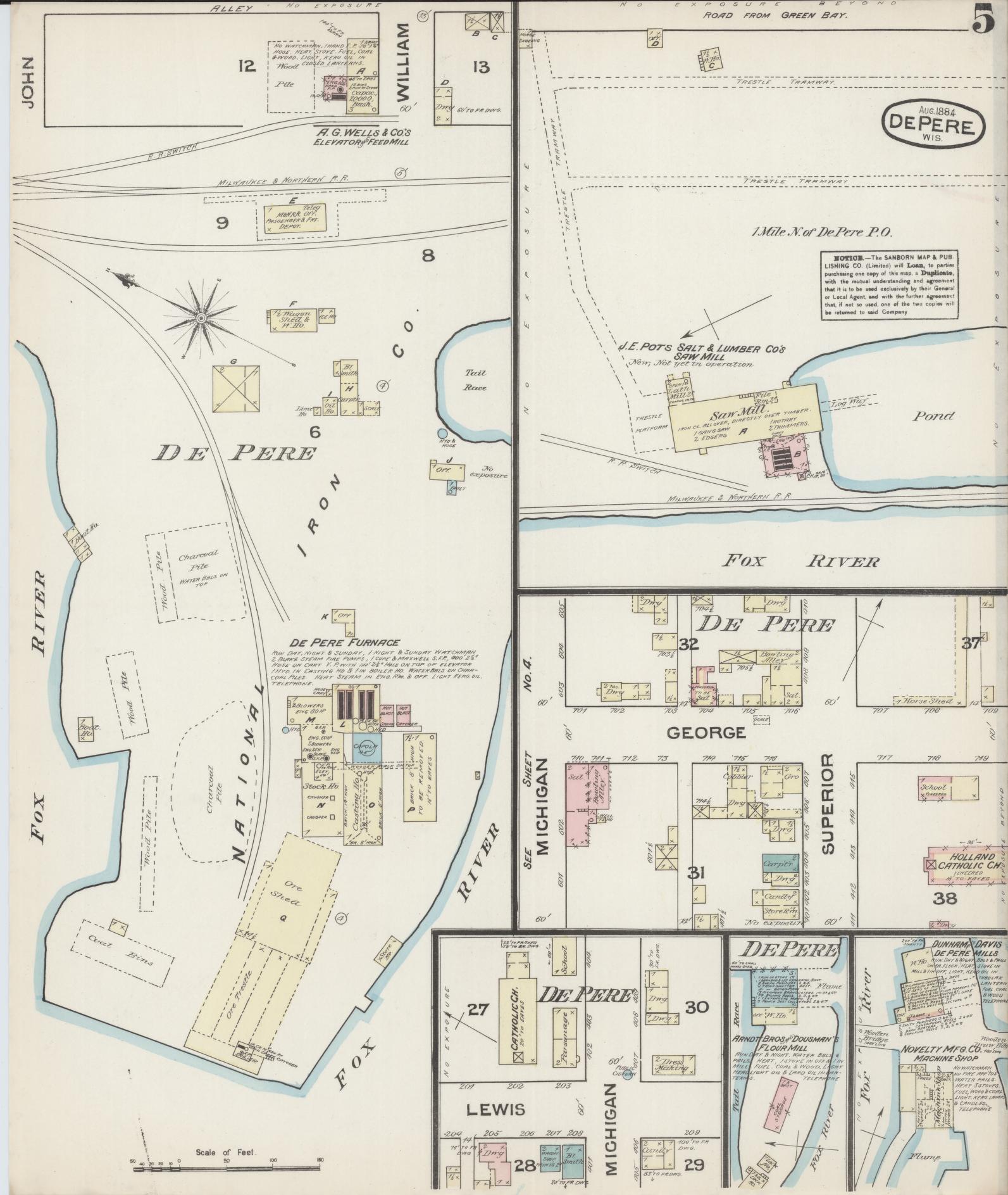 Sanborn Fire Insurance Map from De Pere, Brown County, Wisconsin (1884), Sheet #0005 - Complete Map Set gallery image, historic Sanborn map, vintage wall art, Wisconsin Wisconsin