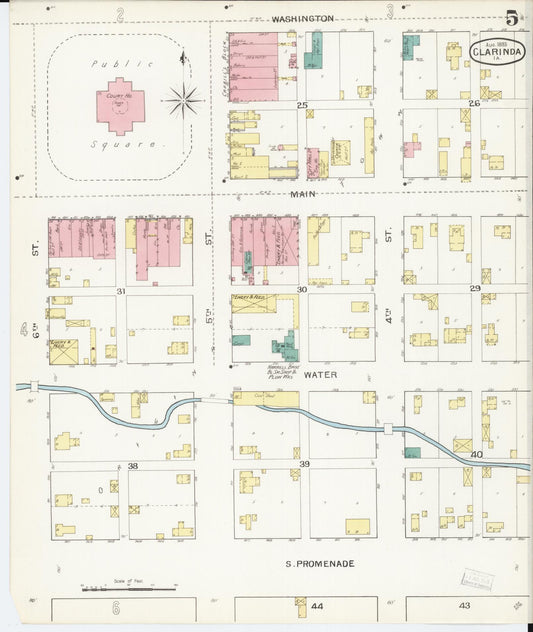 Sanborn Fire Insurance Map from Clarinda, Page County, Iowa (1893), Sheet #0005 - Historic Sanborn Fire Insurance Map Print, vintage old map wall art