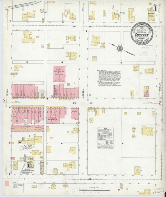 Sanborn Fire Insurance Map from Cochran, Bleckley County, Georgia (1912), Sheet #0001 - Complete Map Set gallery image, historic Sanborn map, vintage wall art, Georgia Georgia