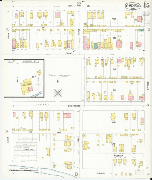 Sanborn Fire Insurance Map from Fort Madison, Lee County, Iowa (1900), Sheet #0015 - Historic Sanborn Fire Insurance Map Print, vintage old map wall art