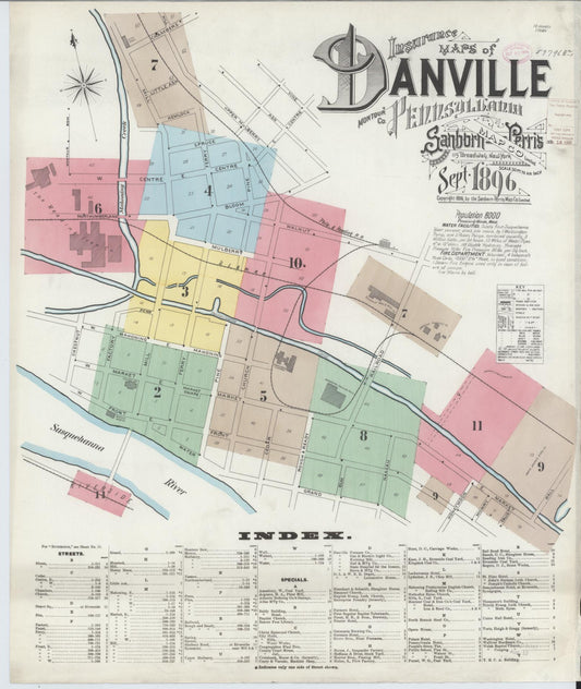 Sanborn Fire Insurance Map from Danville, Montour County, Pennsylvania (1896), Sheet #0001 - Historic Sanborn Fire Insurance Map Print, vintage old map wall art, antique decor, genealogy gift, Pennsylvania Pennsylvania map