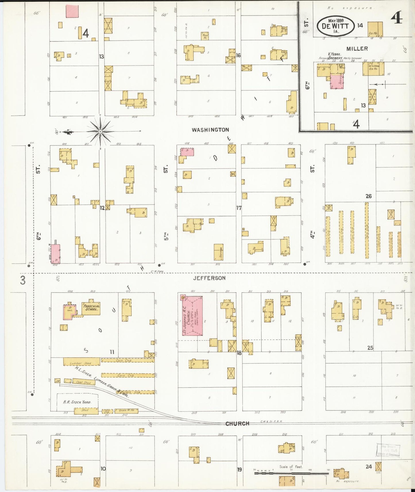 Sanborn Fire Insurance Map from De Witt, Clinton County, Iowa (1899), Sheet #0004 - Historic Sanborn Fire Insurance Map Print, vintage old map wall art