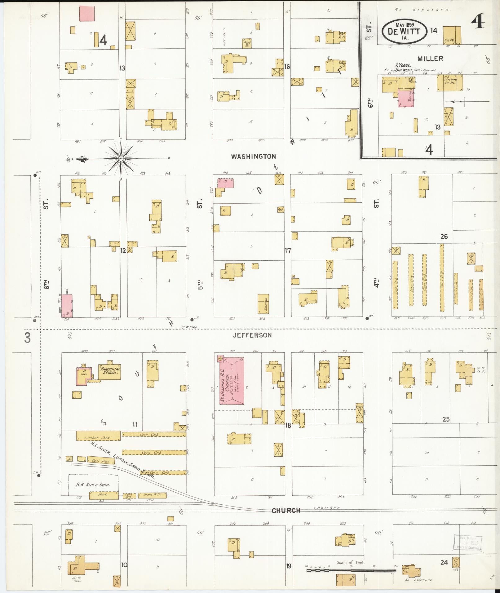 Sanborn Fire Insurance Map from De Witt, Clinton County, Iowa (1899), Sheet #0004 - Historic Sanborn Fire Insurance Map Print, vintage old map wall art