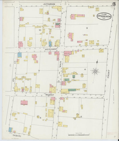 Sanborn Fire Insurance Map from Sainte Genevieve, Saint Genevieve County, Missouri (1894), Sheet #0003 - Complete Map Set gallery image, historic Sanborn map, vintage wall art, Missouri Missouri