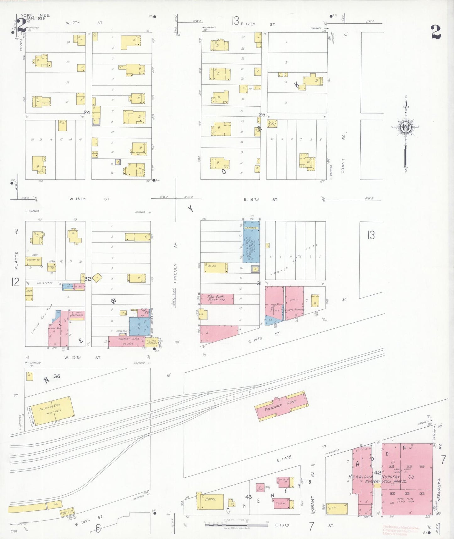 Sanborn Fire Insurance Map from York, York County, Nebraska (1933), Sheet #0002 - Complete Map Set gallery image, historic Sanborn map, vintage wall art, Nebraska Nebraska