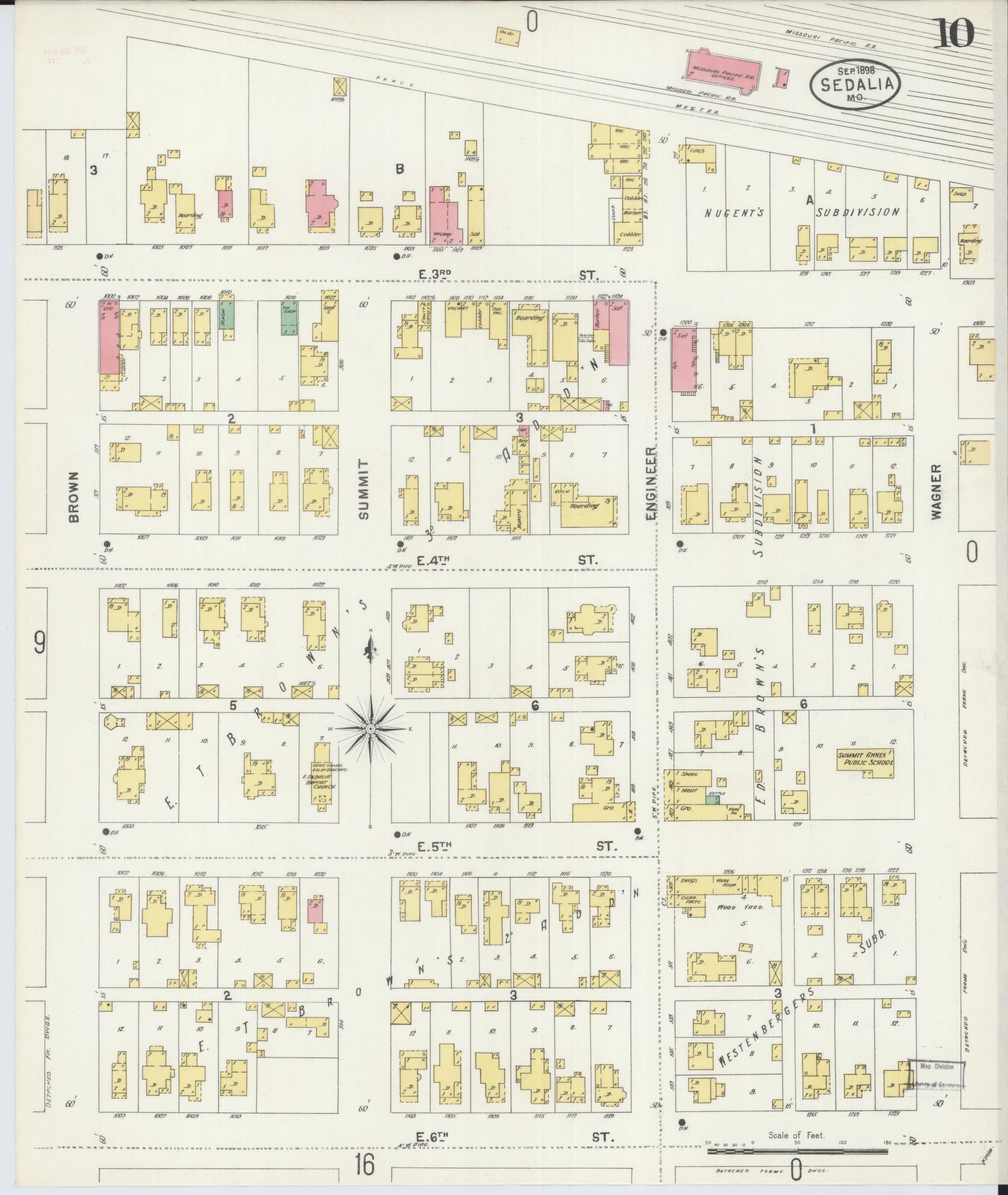 Sanborn Fire Insurance Map from Sedalia, Pettis County, Missouri (1898), Sheet #0010 - Complete Map Set gallery image, historic Sanborn map, vintage wall art, Missouri Missouri