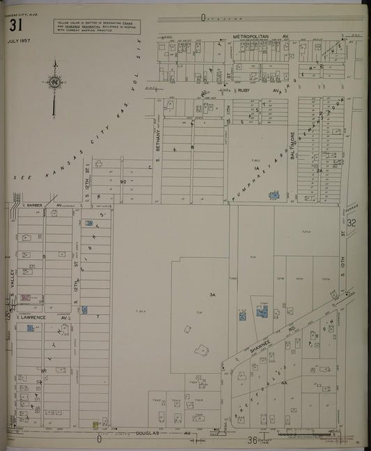 Sanborn Fire Insurance Map from Kansas City, Wyandotte County, Kansas (1957), Sheet #0031 - Historic Sanborn Fire Insurance Map Print, vintage old map wall art, antique decor, genealogy gift, Kansas Kansas map
