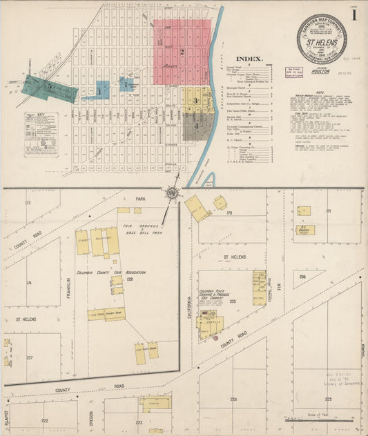 Sanborn Fire Insurance Map from Saint Helens, Columbia County, Oregon (1916), Sheet #0001 - Complete Map Set gallery image, historic Sanborn map, vintage wall art, Oregon Oregon