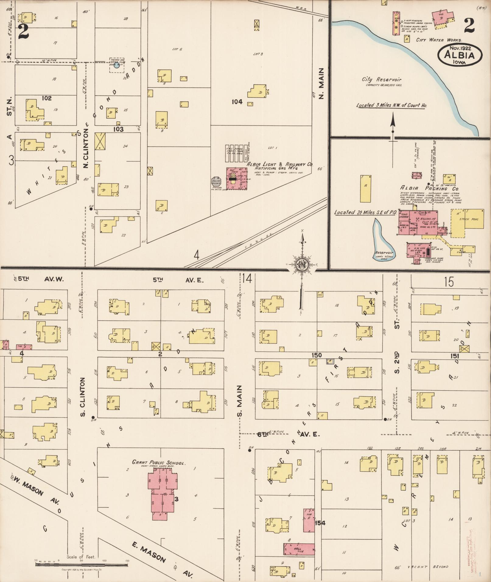 Sanborn Fire Insurance Map from Albia, Monroe County, Iowa (1922), Sheet #0002 - Historic Sanborn Fire Insurance Map Print