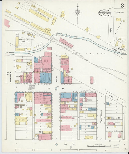 Sanborn Fire Insurance Map from Monte Vista, Rio Grande County, Colorado (1912), Sheet #0003 - Historic Sanborn Fire Insurance Map Print, vintage old map wall art, antique decor, genealogy gift, Colorado Colorado map