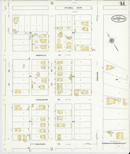 Sanborn Fire Insurance Map from Port Arthur, Jefferson County, Texas (1910), Sheet #0014 - Historic Sanborn Fire Insurance Map Print, vintage old map wall art, antique decor, genealogy gift, Texas Texas map