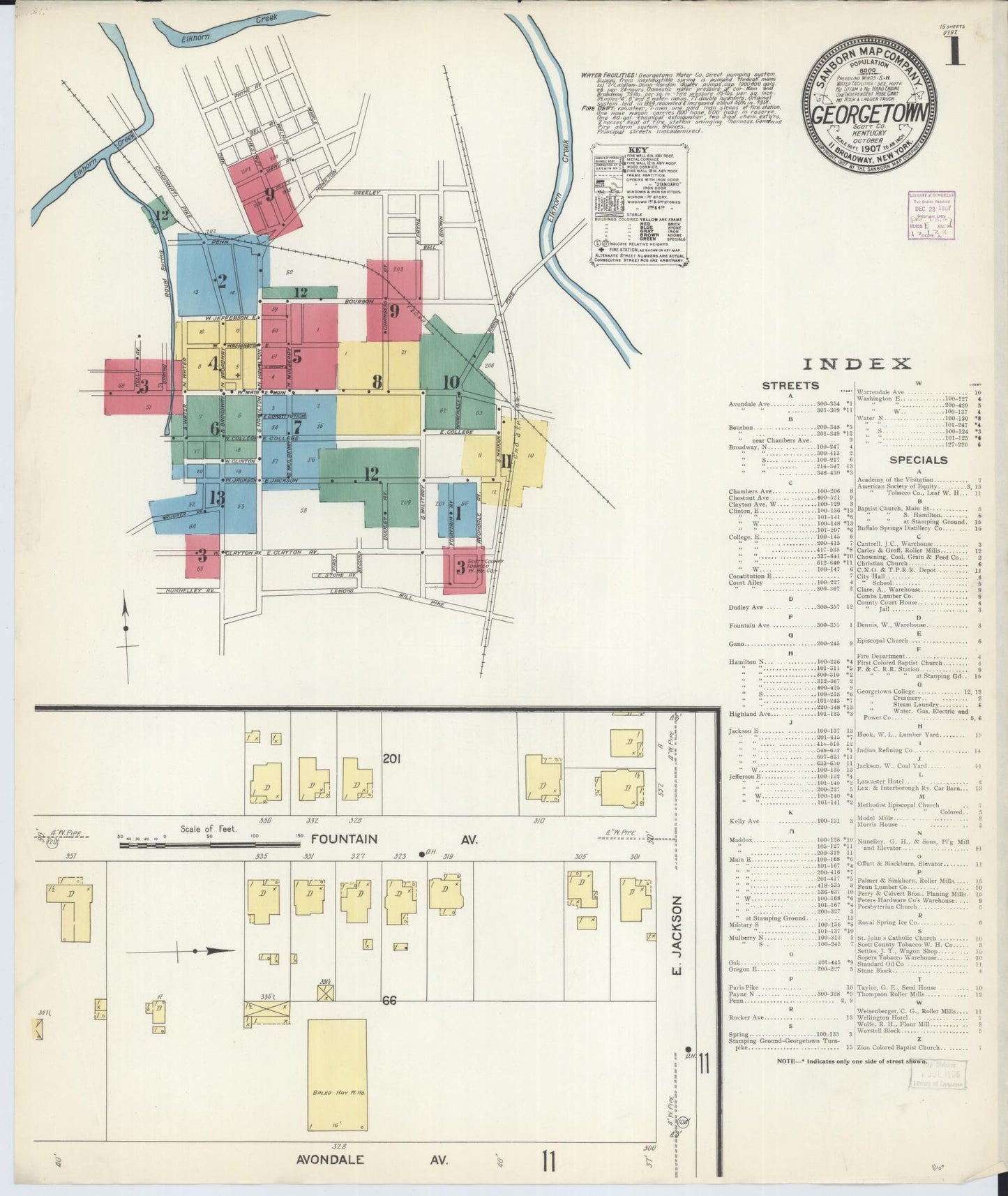 Sanborn Fire Insurance Map from Georgetown, Scott County, Kentucky (1907), Sheet #0001 - Complete Map Set gallery image, historic Sanborn map, vintage wall art, Kentucky Kentucky