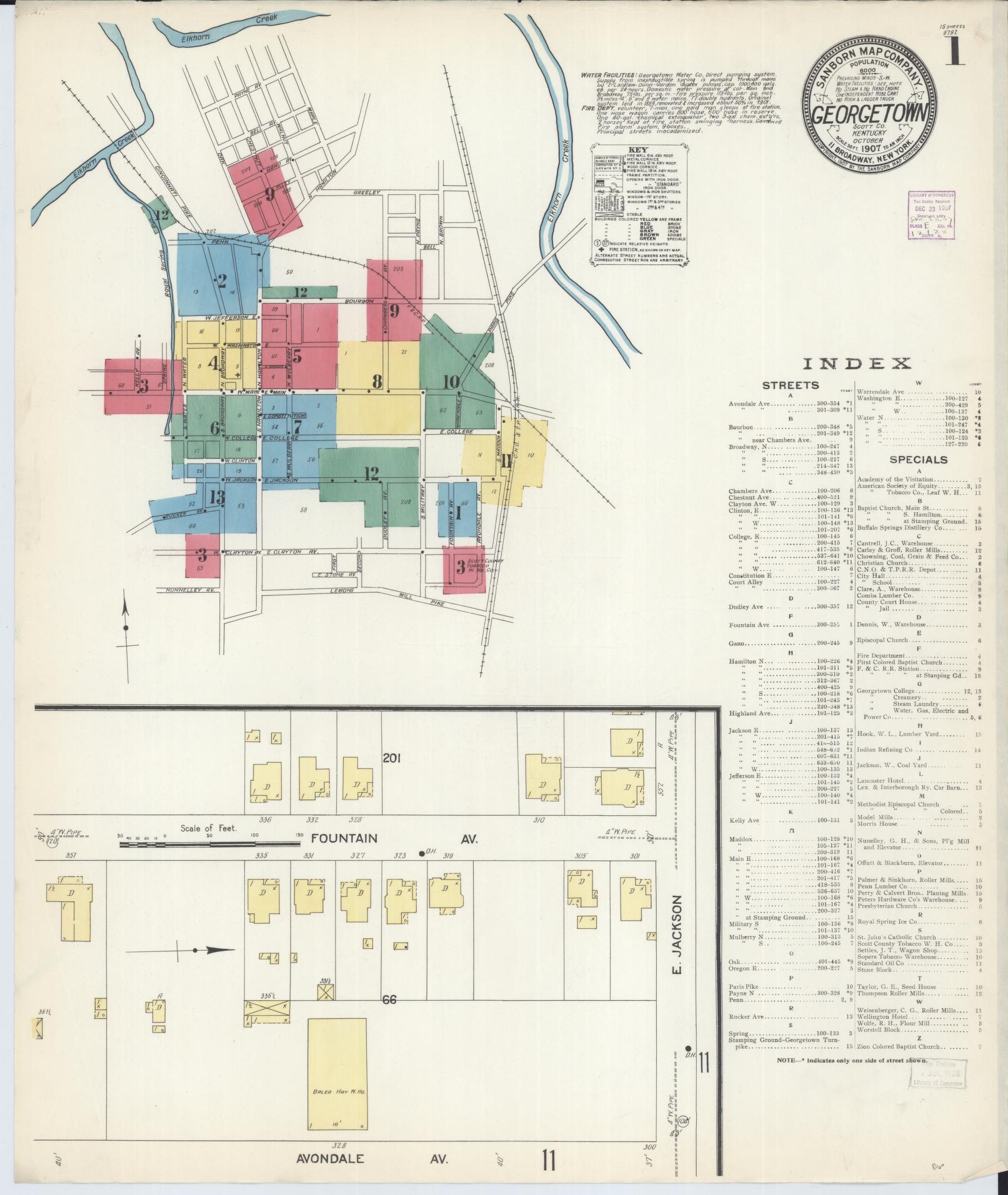 Sanborn Fire Insurance Map from Georgetown, Scott County, Kentucky (1907), Sheet #0001 - Complete Map Set gallery image, historic Sanborn map, vintage wall art, Kentucky Kentucky