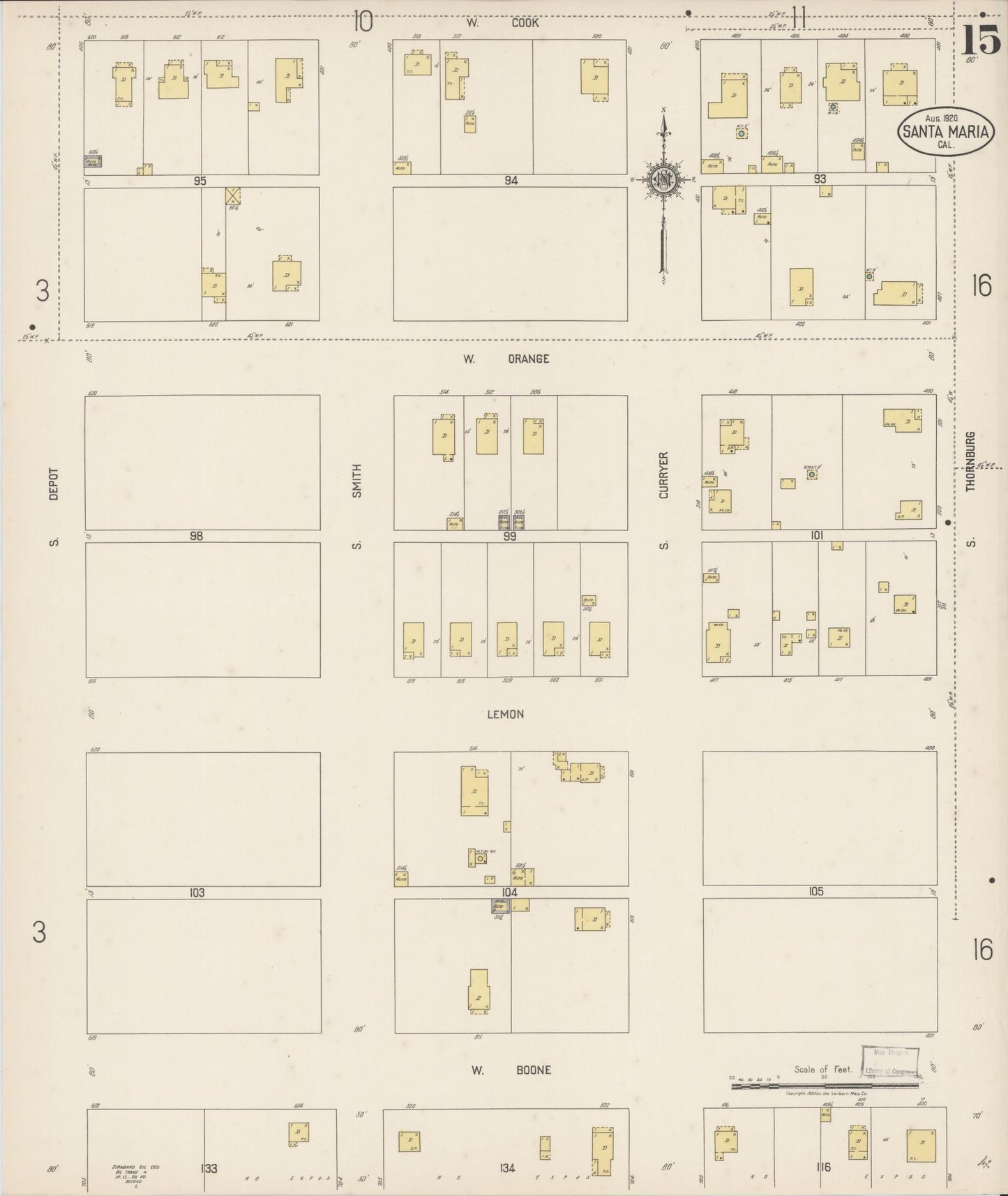 Sanborn Fire Insurance Map from Santa Maria, Santa Barbara County, California (1920), Sheet #0015 - Complete Map Set gallery image, historic Sanborn map, vintage wall art, California California