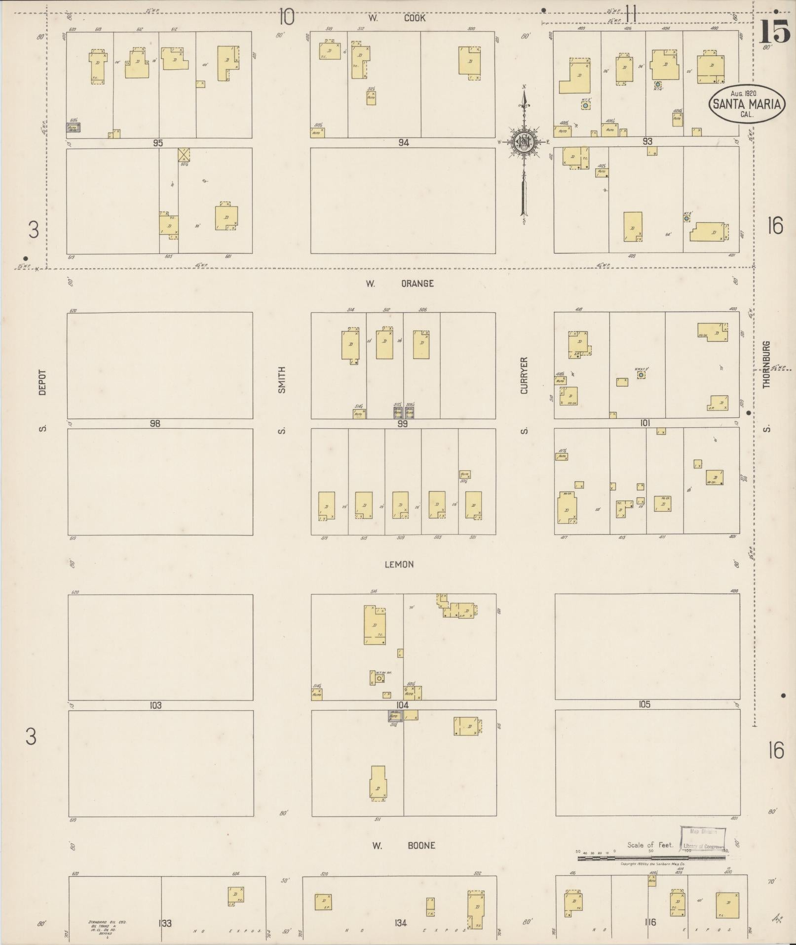 Sanborn Fire Insurance Map from Santa Maria, Santa Barbara County, California (1920), Sheet #0015 - Complete Map Set gallery image, historic Sanborn map, vintage wall art, California California