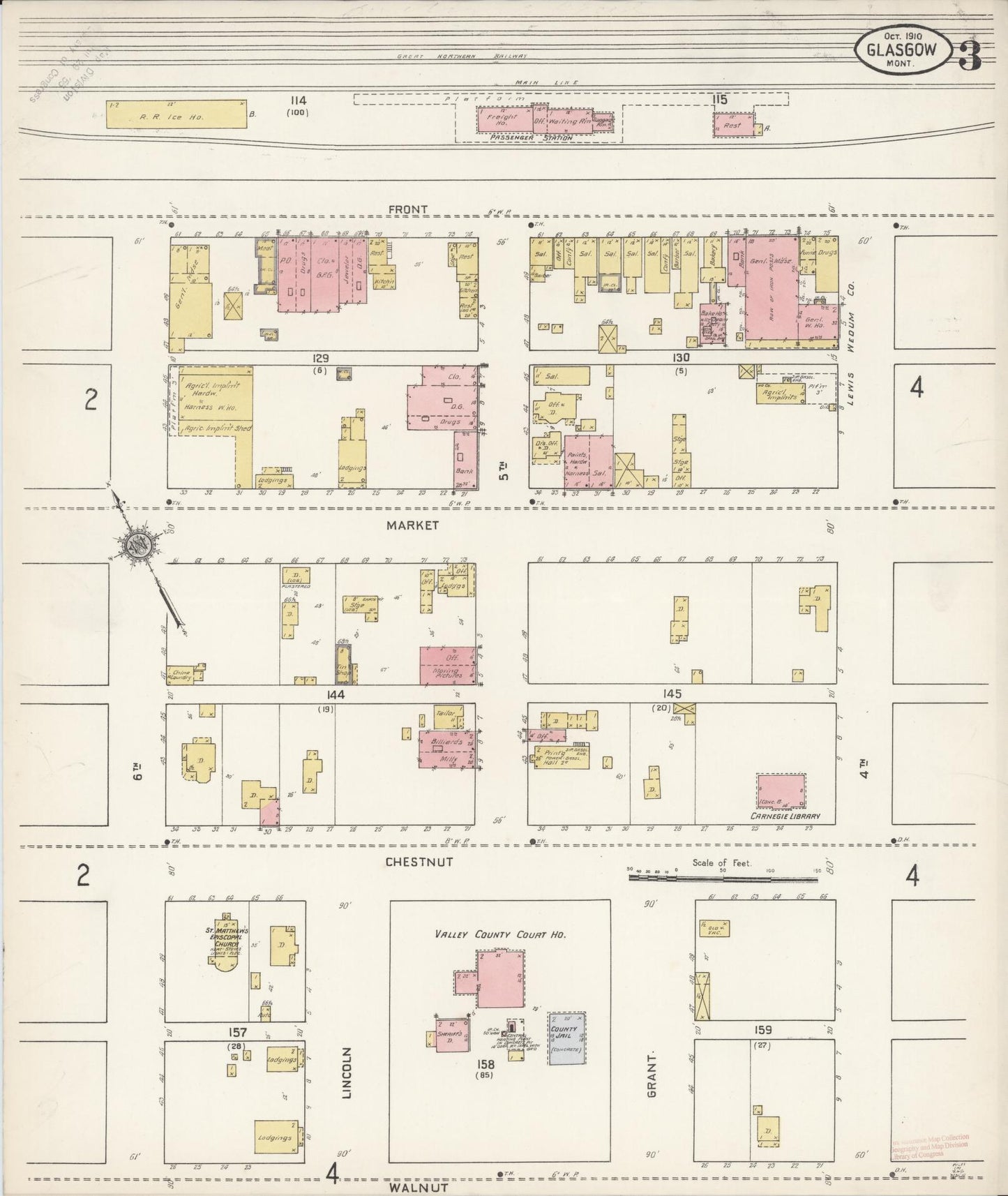 Sanborn Fire Insurance Map from Glasgow, Valley County, Montana (1910), Sheet #0003 - Complete Map Set gallery image, historic Sanborn map, vintage wall art, Montana Montana