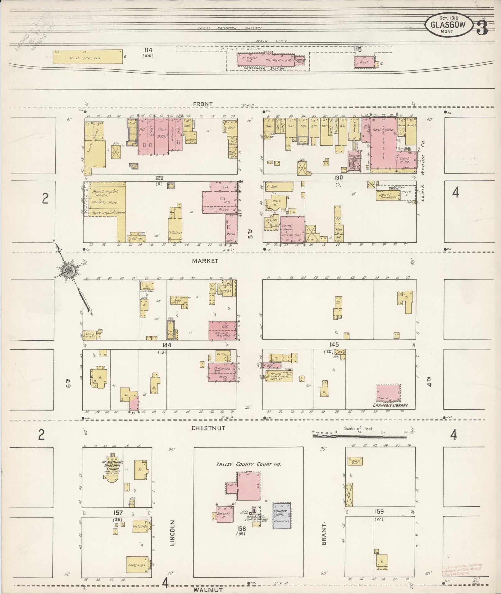 Sanborn Fire Insurance Map from Glasgow, Valley County, Montana (1910), Sheet #0003 - Complete Map Set gallery image, historic Sanborn map, vintage wall art, Montana Montana
