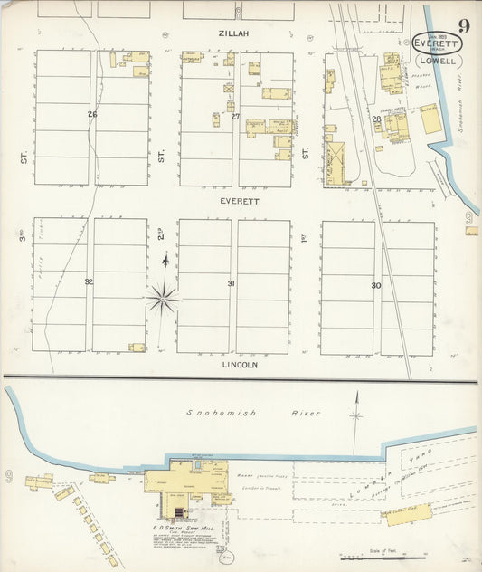 Sanborn Fire Insurance Map from Everett, Snohomish County, Washington (1893), Sheet #0008 - Historic Sanborn Fire Insurance Map Print, vintage old map wall art, antique decor, genealogy gift, Washington Washington map