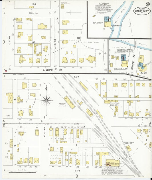 Sanborn Fire Insurance Map from Mason City, Cerro Gordo County, Iowa (1901), Sheet #0009 - Historic Sanborn Fire Insurance Map Print, vintage old map wall art