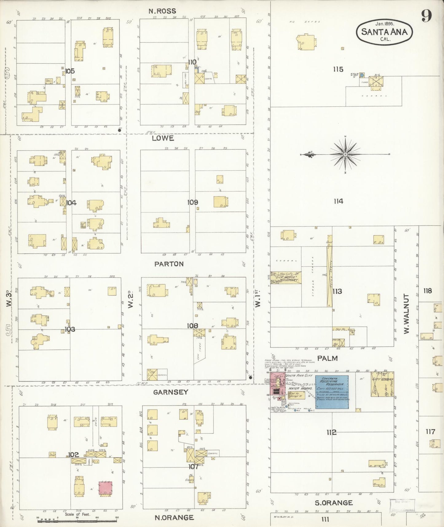 Sanborn Fire Insurance Map from Santa Ana, Orange County, California (1895), Sheet #0009 - Complete Map Set gallery image, historic Sanborn map, vintage wall art, California California