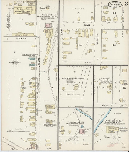 Sanborn Fire Insurance Map from Olean, Cattaraugus County, New York (1886), Sheet #0003 - Historic Sanborn Fire Insurance Map Print, vintage old map wall art, antique decor, genealogy gift, New York New York map