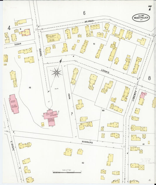 Sanborn Fire Insurance Map from Montpelier, Washington County, Vermont (1905), Sheet #0007 - Historic Sanborn Fire Insurance Map Print, vintage old map wall art, antique decor, genealogy gift, Vermont Vermont map
