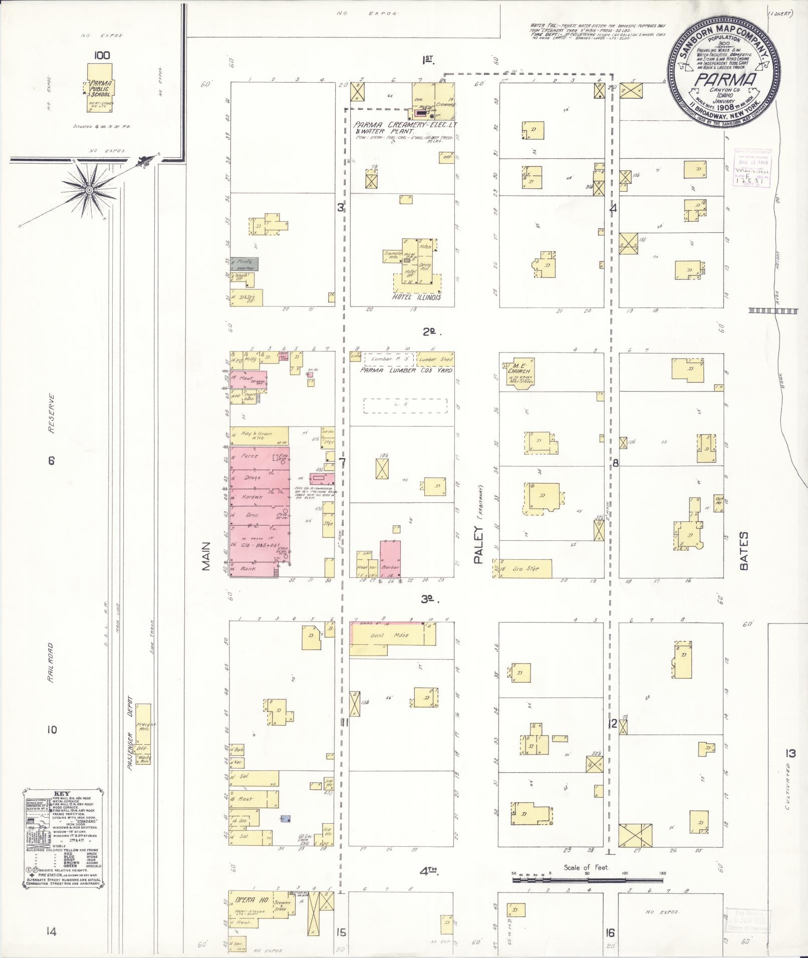 Sanborn Fire Insurance Map from Parma, Canyon County, Idaho (1908), Sheet #0001 - Historic Sanborn Fire Insurance Map Print, vintage old map wall art, antique decor, genealogy gift, Idaho Idaho map