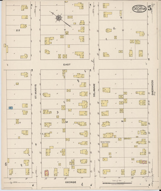 Sanborn Fire Insurance Map from Decatur, Van Buren County, Michigan (1922), Sheet #0005 - Historic Sanborn Fire Insurance Map Print, vintage old map wall art, antique decor, genealogy gift, Michigan Michigan map