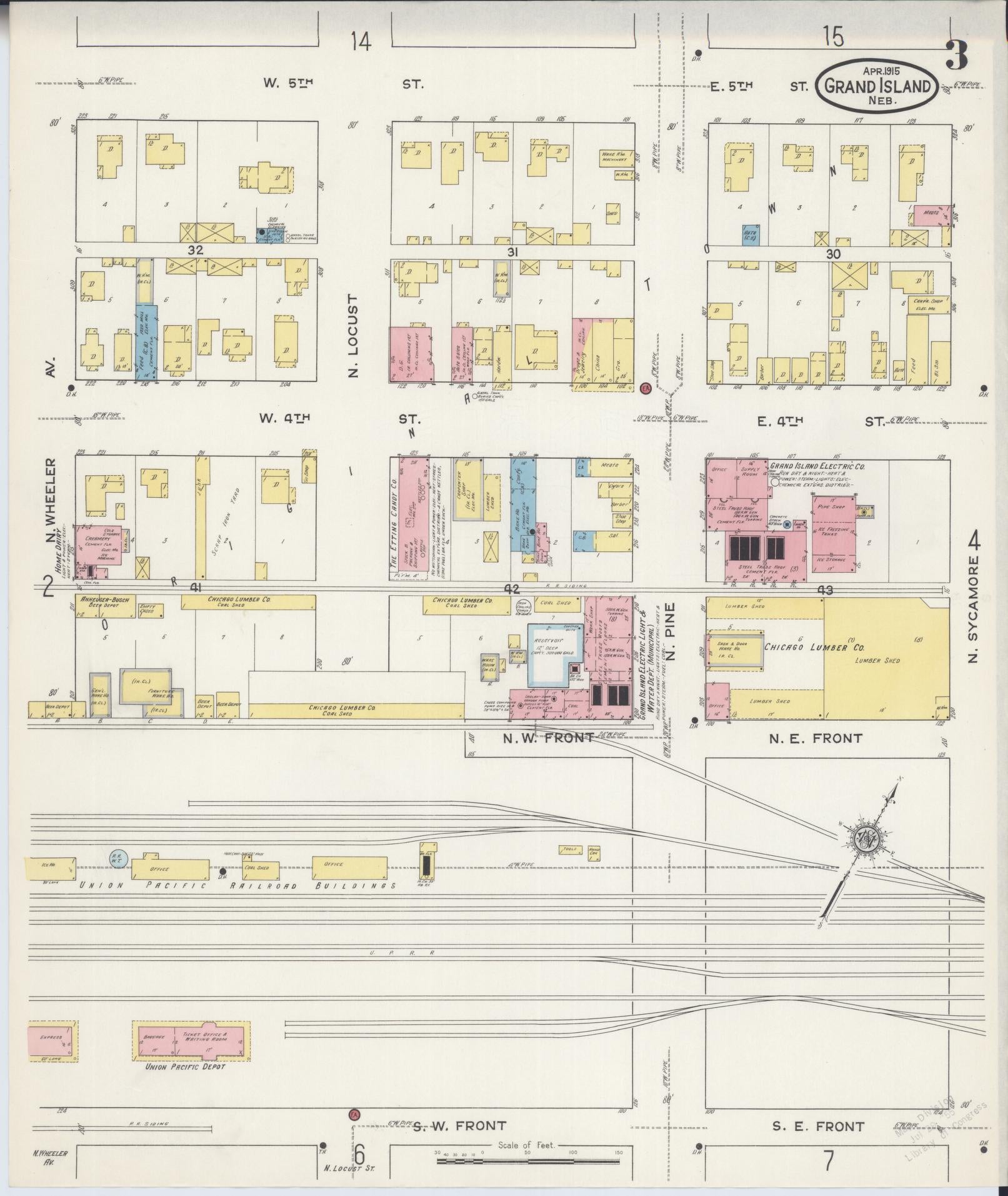 Sanborn Fire Insurance Map from Grand Island, Hall County, Nebraska (1915), Sheet #0003 - Historic Sanborn Fire Insurance Map Print, vintage old map wall art, antique decor, genealogy gift, Nebraska Nebraska map