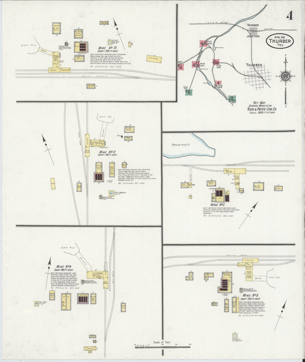 Sanborn Fire Insurance Map from Thurber, Erath County, Texas (1911), Sheet #0004 - Complete Map Set gallery image, historic Sanborn map, vintage wall art, Texas Texas