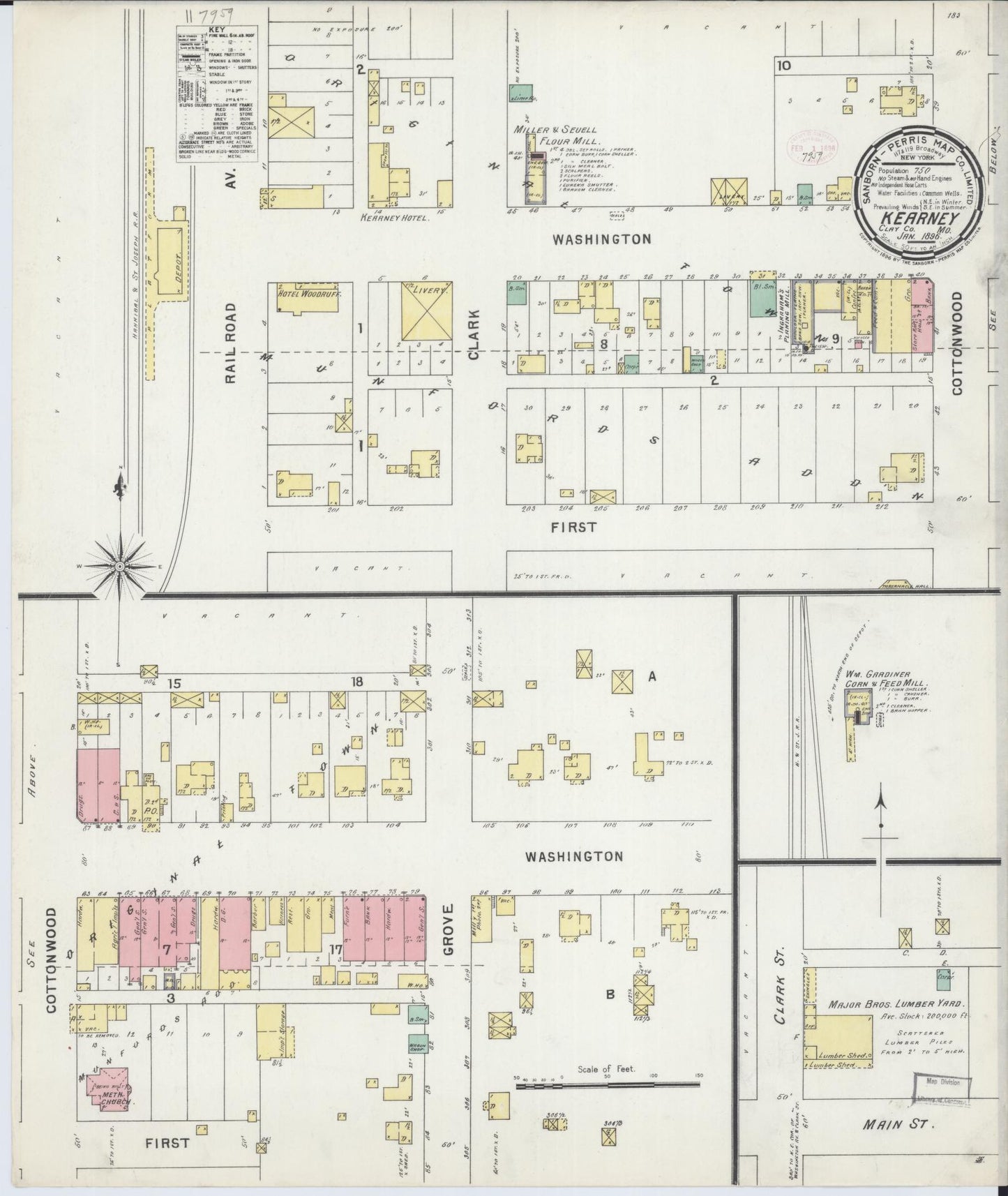 Sanborn Fire Insurance Map from Kearney, Clay County, Missouri (1896), Sheet #0001 - Historic Sanborn Fire Insurance Map Print, vintage old map wall art, antique decor, genealogy gift, Missouri Missouri map