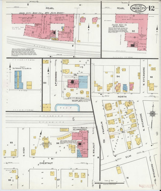 Sanborn Fire Insurance Map from Union City, Randolph County, Indiana (1920), Sheet #0012 - Historic Sanborn Fire Insurance Map Print, vintage old map wall art, antique decor, genealogy gift, Indiana Indiana map