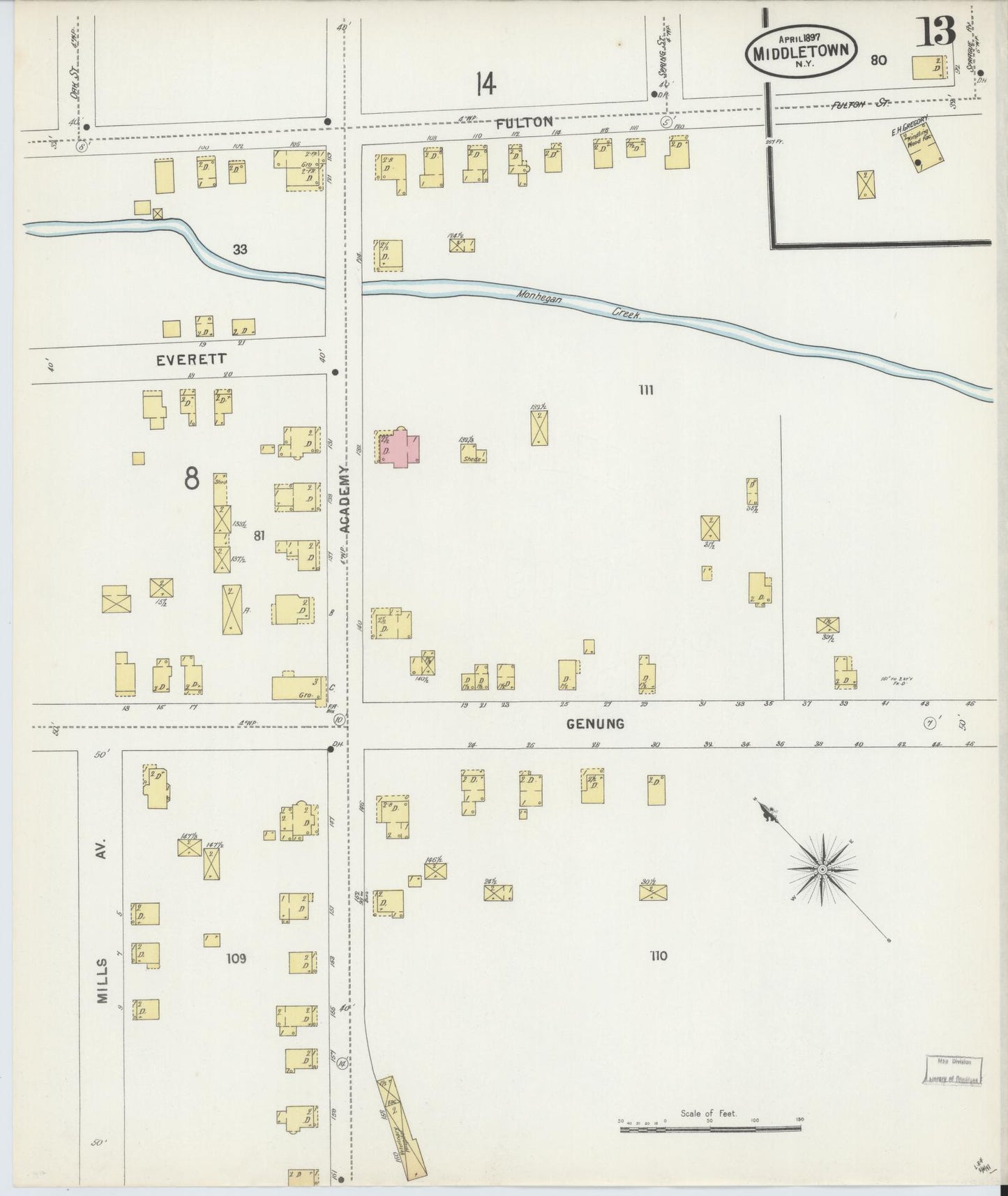 Sanborn Fire Insurance Map from Middletown, Orange County, New York (1897), Sheet #0013 - Complete Map Set gallery image, historic Sanborn map, vintage wall art, New York New York