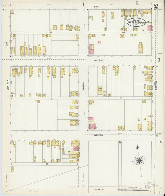 Sanborn Fire Insurance Map from Havre De Grace, Harford County, Maryland (1904), Sheet #0002 - Historic Sanborn Fire Insurance Map Print, vintage old map wall art