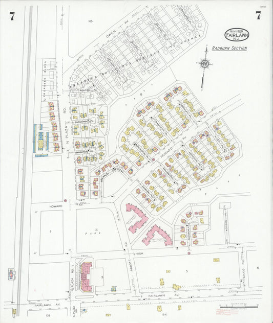 Sanborn Fire Insurance Map from Fair Lawn, Bergen County, New Jersey (1929), Sheet #0007 - Historic Sanborn Fire Insurance Map Print, vintage old map wall art, antique decor, genealogy gift, New Jersey New Jersey map