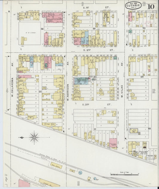 Sanborn Fire Insurance Map from Guthrie, Logan County, Oklahoma (1894), Sheet #0010 - Historic Sanborn Fire Insurance Map Print, vintage old map wall art, antique decor, genealogy gift, Oklahoma Oklahoma map