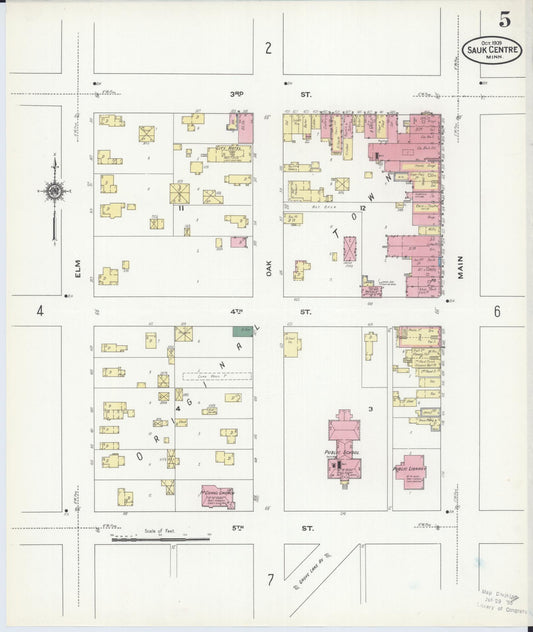 Sanborn Fire Insurance Map from Sauk Centre, Stearns County, Minnesota (1909), Sheet #0005 - Historic Sanborn Fire Insurance Map Print, vintage old map wall art, antique decor, genealogy gift, Minnesota Minnesota map