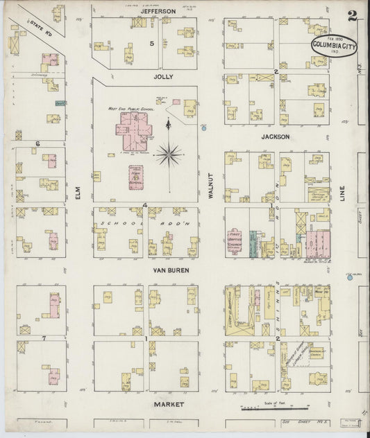 Sanborn Fire Insurance Map from Columbia City, Whitley County, Indiana (1890), Sheet #0002 - Historic Sanborn Fire Insurance Map Print, vintage old map wall art, antique decor, genealogy gift, Indiana Indiana map